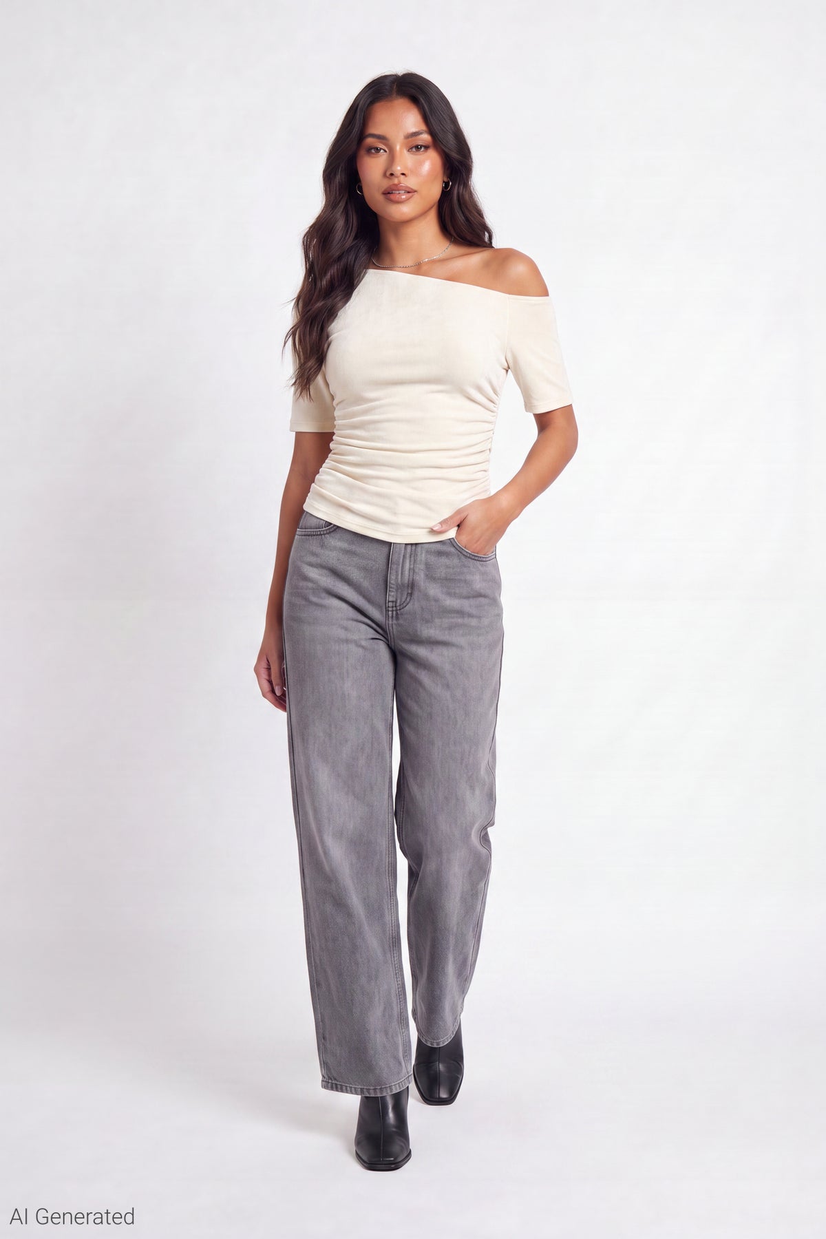 Alt View 2. Slinky Off Shoulder Top - Cream