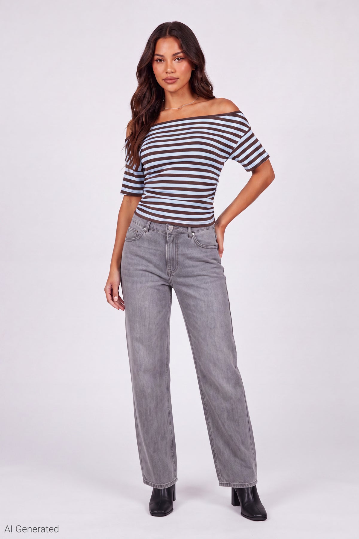 Alt View 2. Slinky Off Shoulder Top - Blue