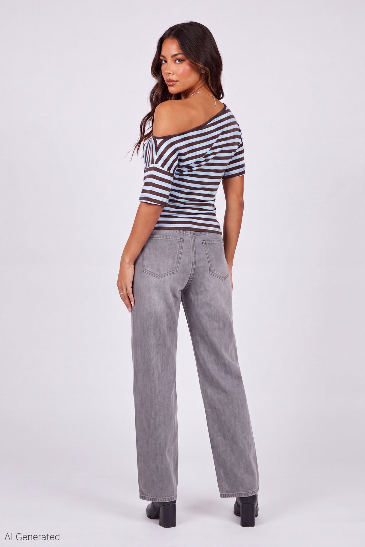 Alt View 3. Slinky Off Shoulder Top - Blue