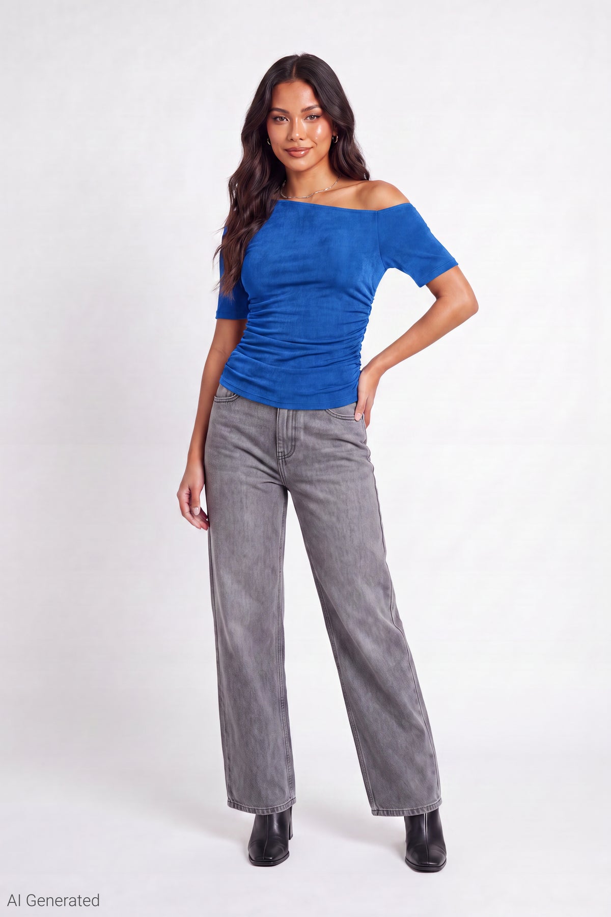 Alt View 2. Slinky Off Shoulder Top - Royal Blue
