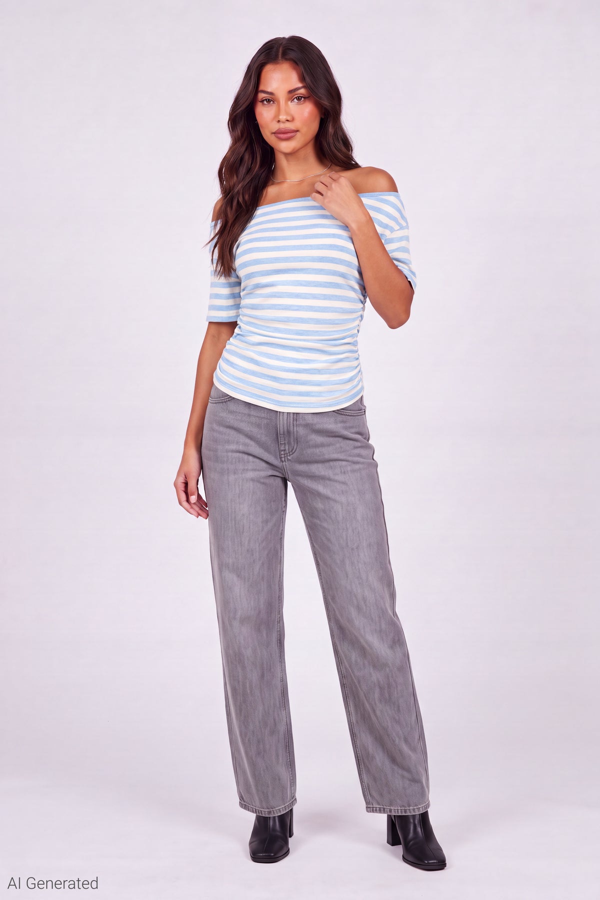 Alt View 2. Slinky Off Shoulder Top - Baby Blue