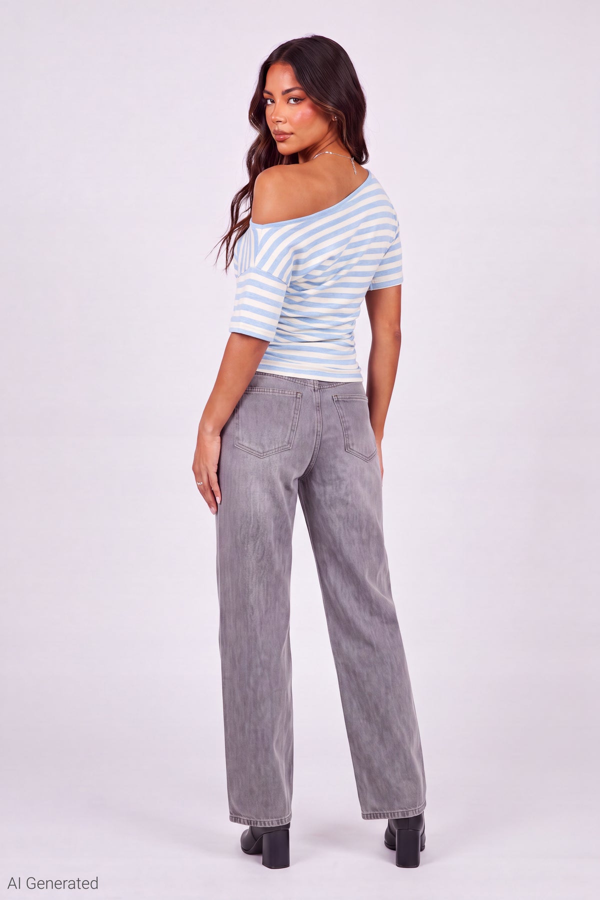 Alt View 3. Slinky Off Shoulder Top - Baby Blue