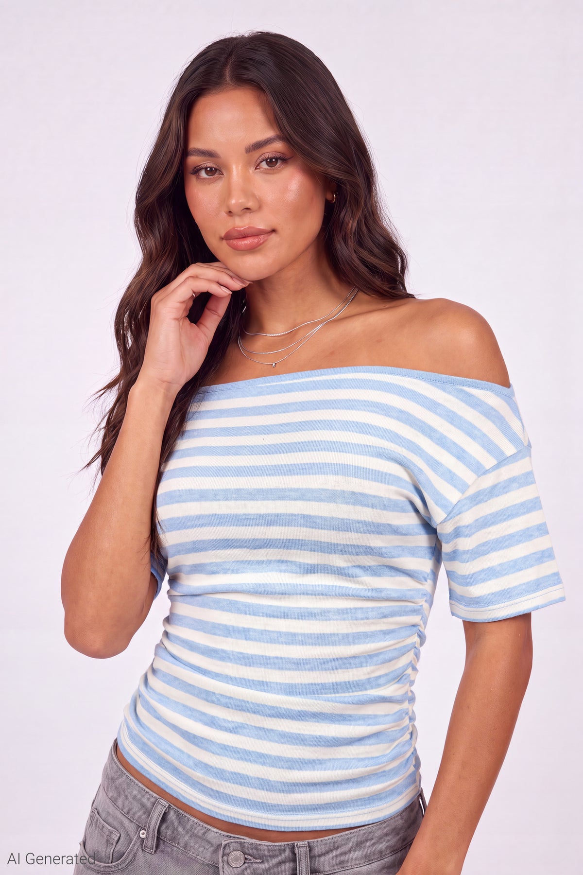 Slinky Off Shoulder Top - Baby Blue