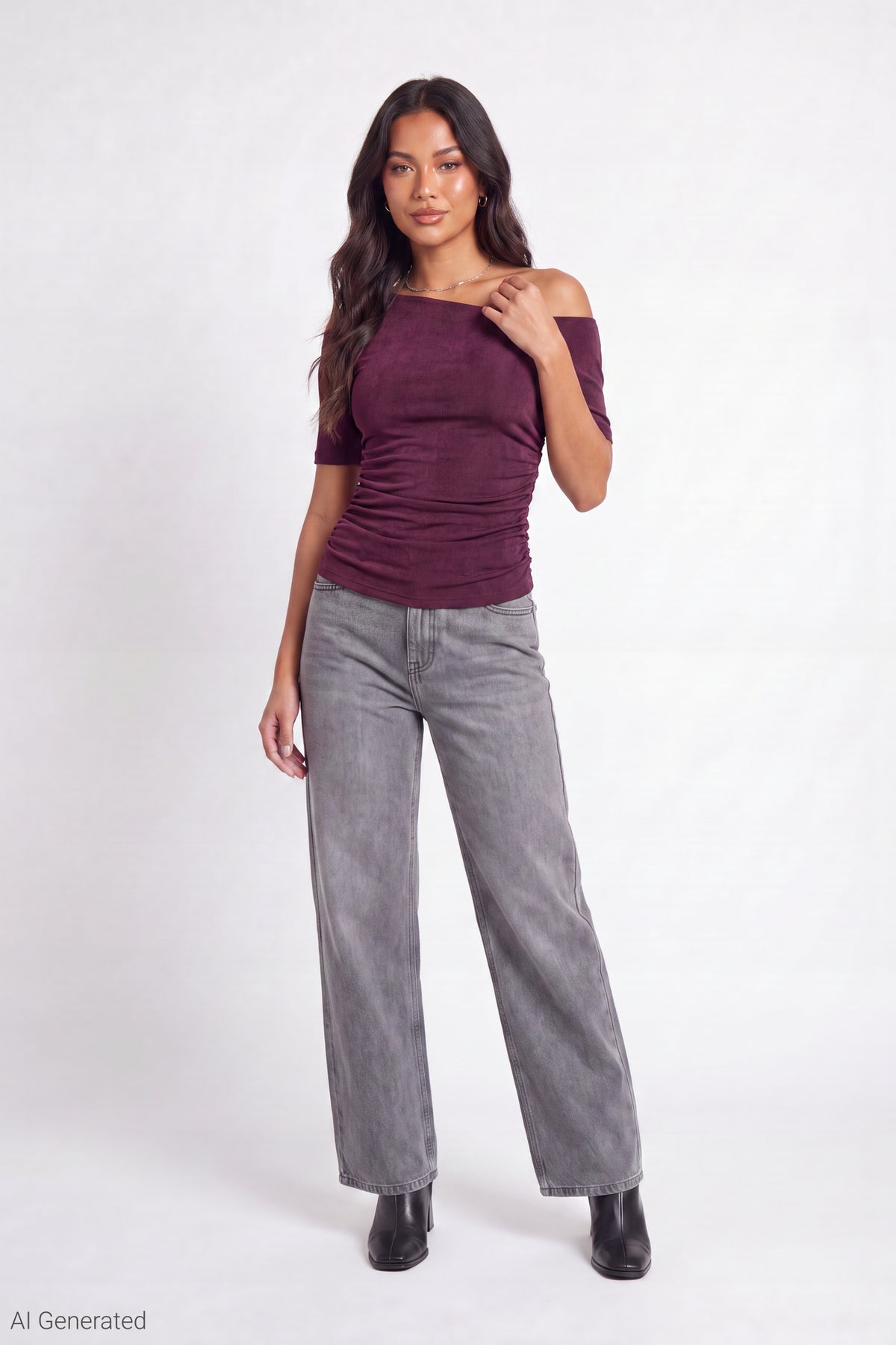Alt View 2. Slinky Off Shoulder Top - Burgundy