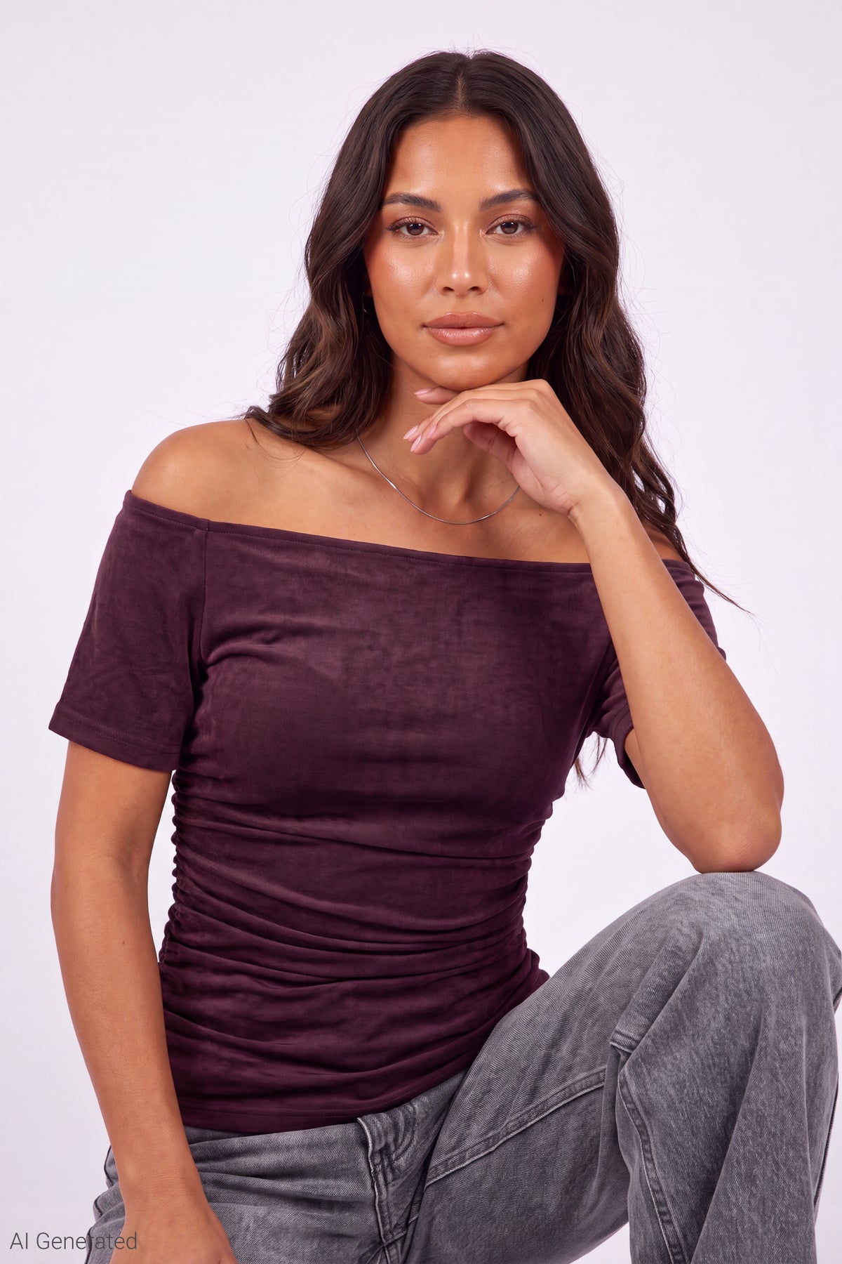 Slinky Off Shoulder Top - Burgundy