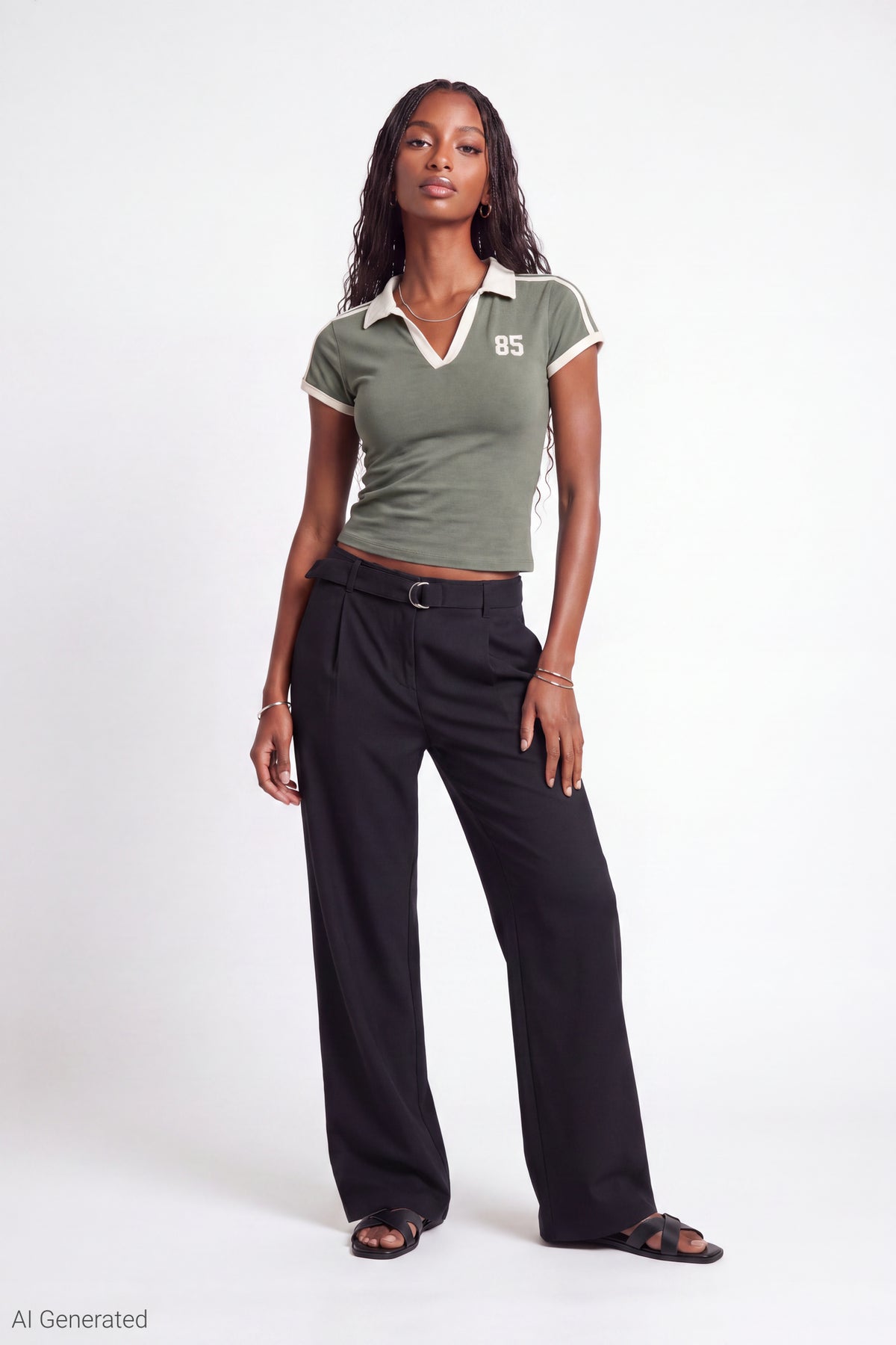 Alt View 2. Embroidered Johnny Collar Polo - Dark Green