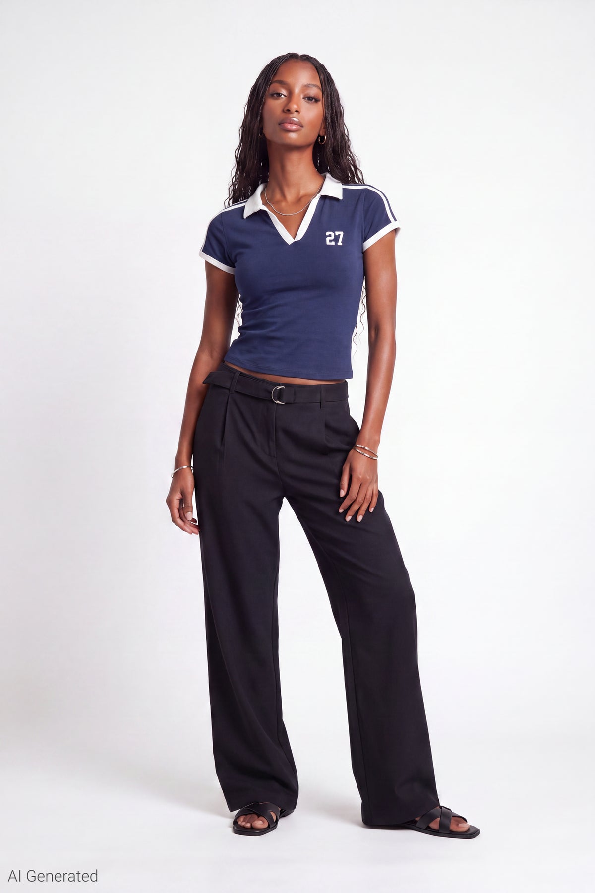 Alt View 2. Embroidered Johnny Collar Polo - Navy