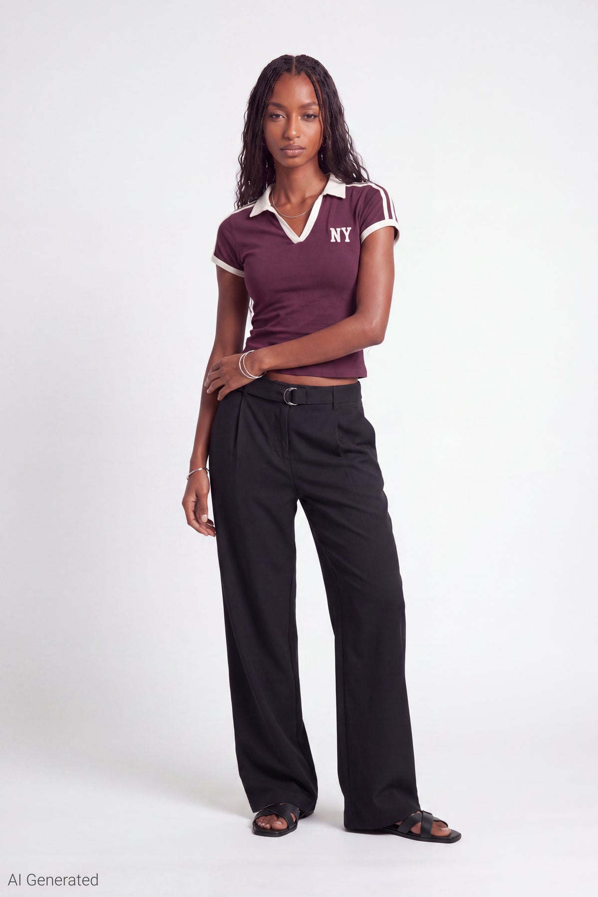 Alt View 2. Embroidered Johnny Collar Polo - Burgundy