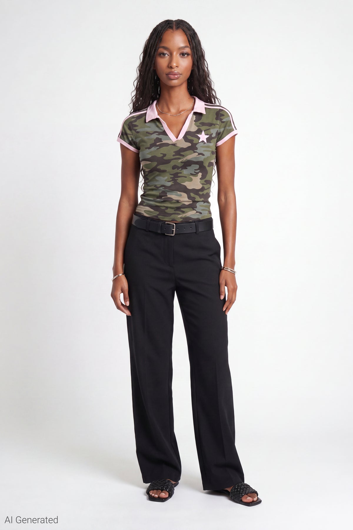 Alt View 2. Embroidered Johnny Collar Polo - Camouflage