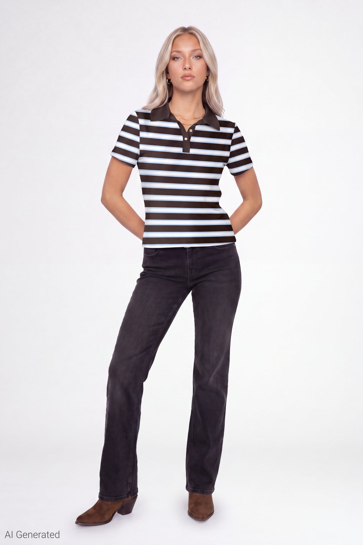 Alt View 2. Striped Polo - Brown