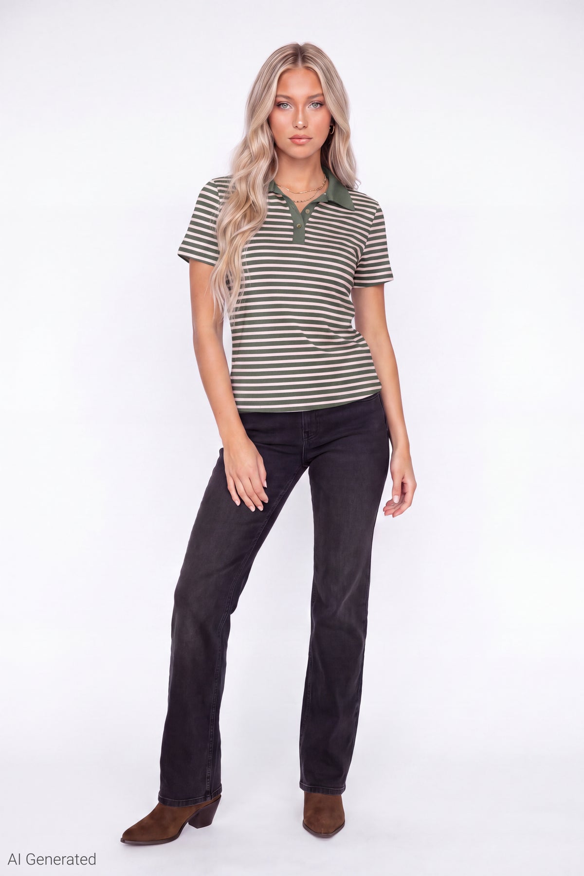 Alt View 2. Striped Polo - Dark Green