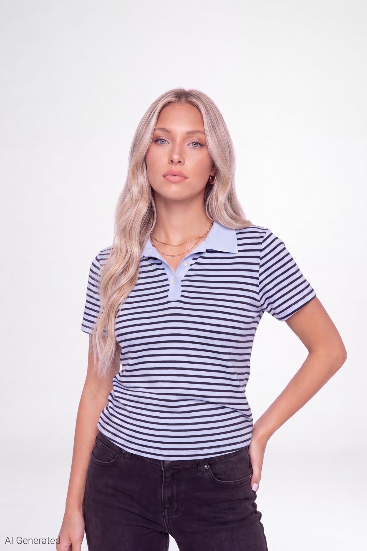 Striped Polo - Baby Blue
