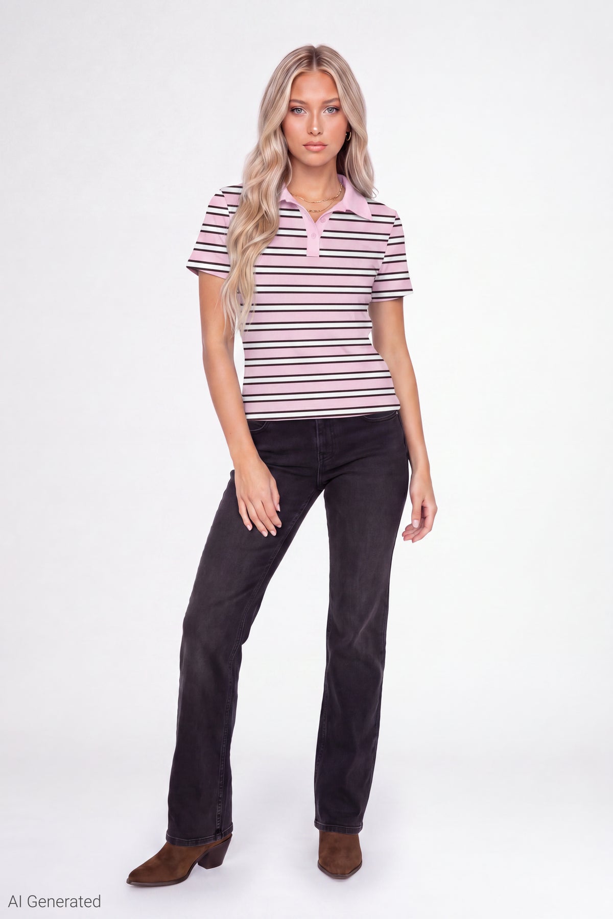 Alt View 2. Striped Polo - Pink