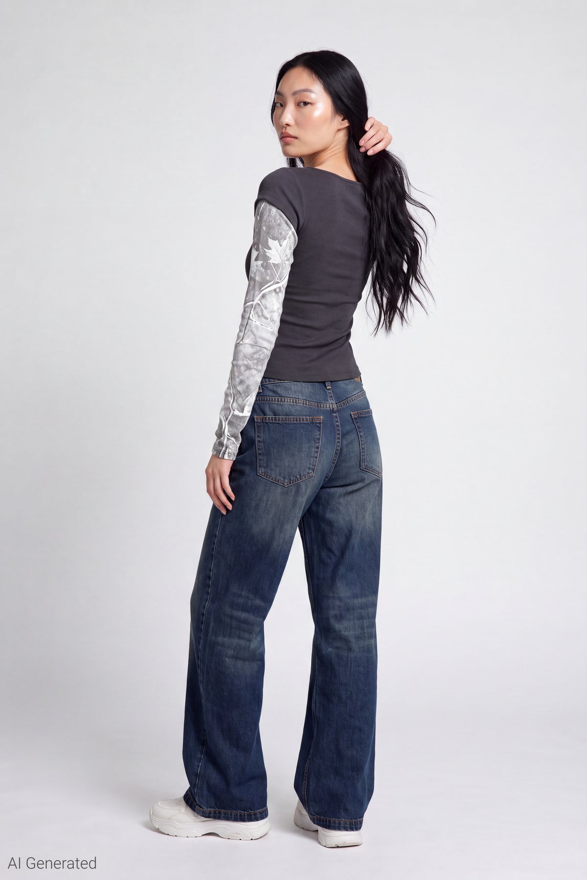 Alt View 3. Twofer Boatneck Long Sleeve Top - Charcoal