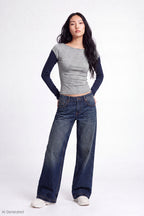 Twofer Boatneck Long Sleeve Top