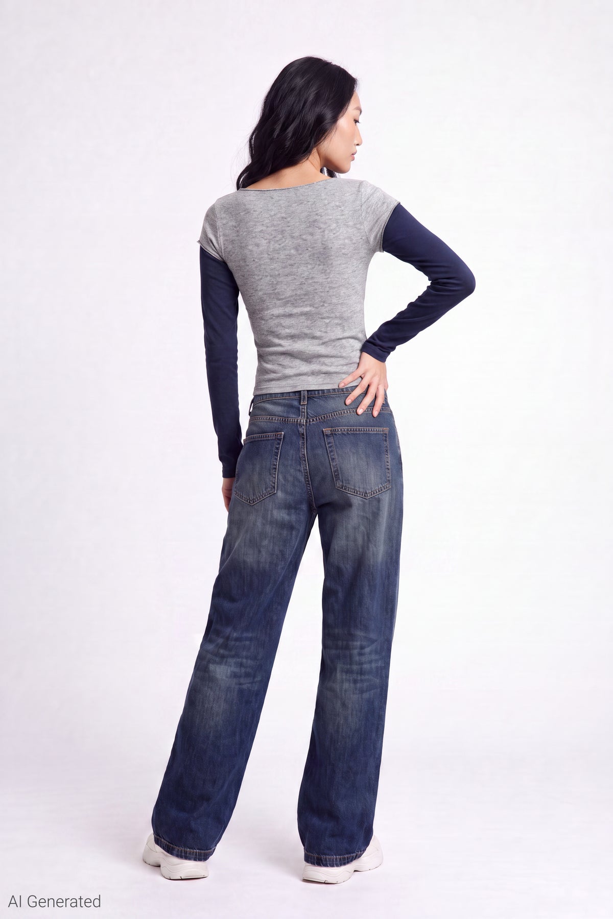 Alt View 2. Twofer Boatneck Long Sleeve Top - Heather Grey