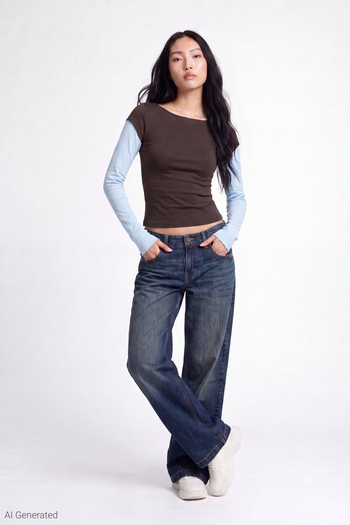 Alt View 2. Twofer Boatneck Long Sleeve Top - Brown