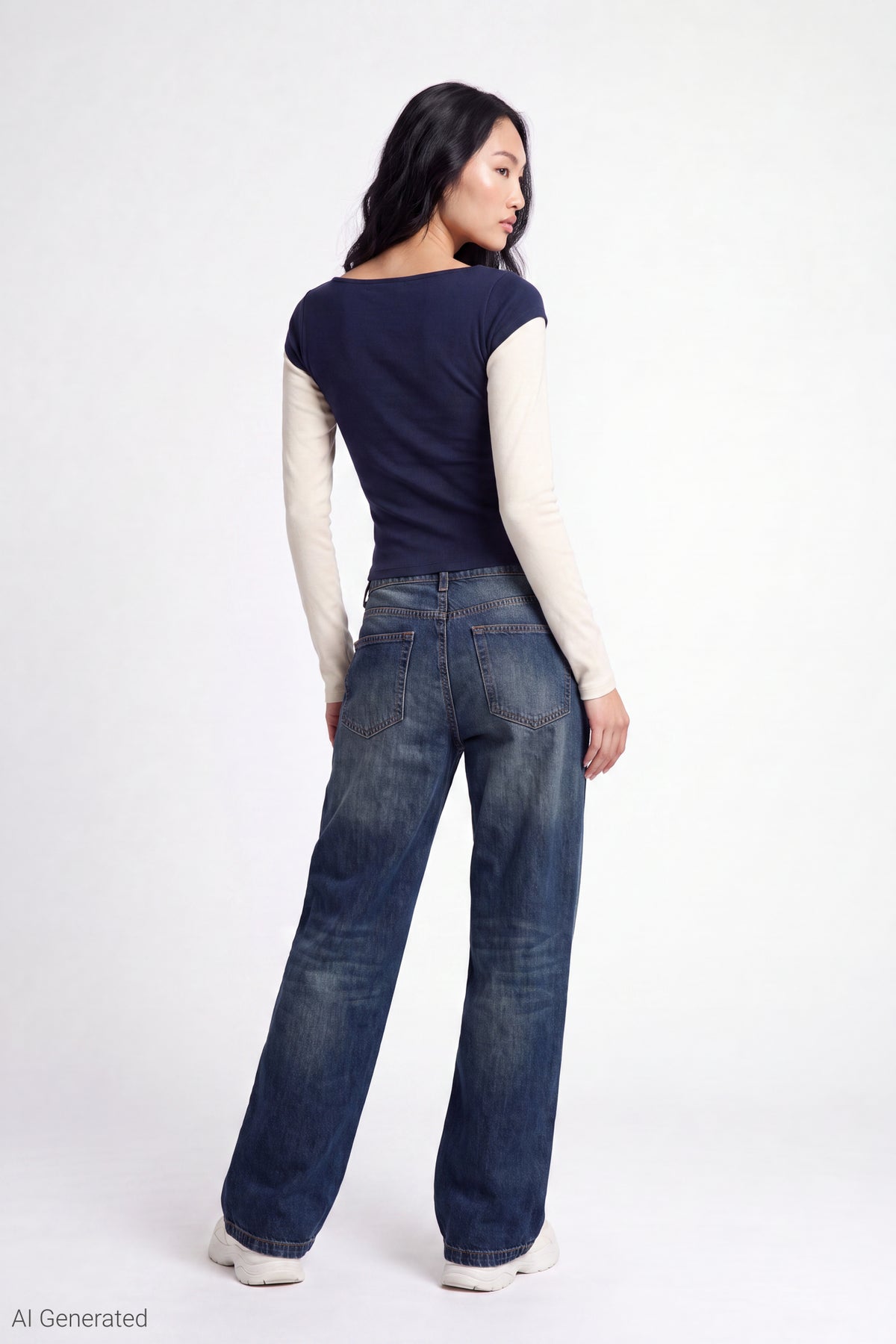 Alt View 3. Twofer Boatneck Long Sleeve Top - Navy