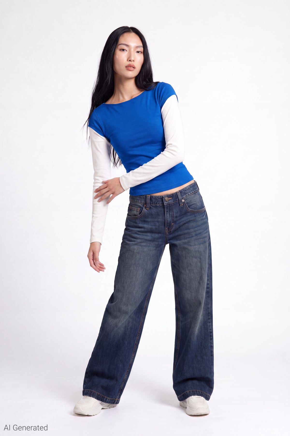 Alt View 2. Twofer Boatneck Long Sleeve Top - Royal Blue