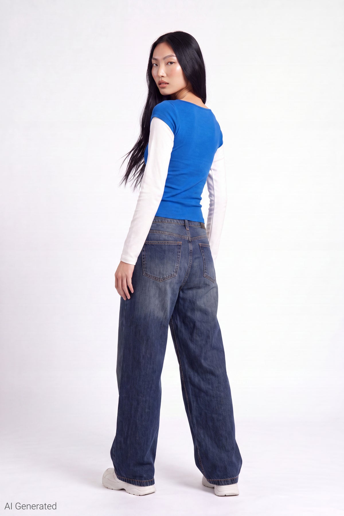 Alt View 3. Twofer Boatneck Long Sleeve Top - Royal Blue