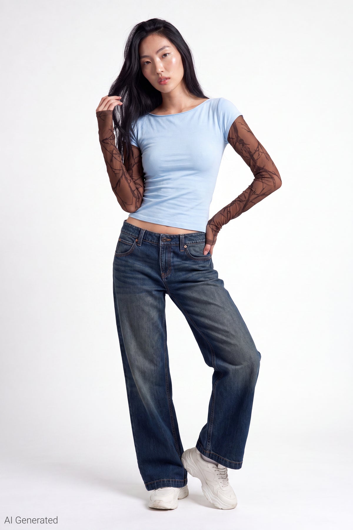 Alt View 2. Twofer Boatneck Long Sleeve Top - Baby Blue