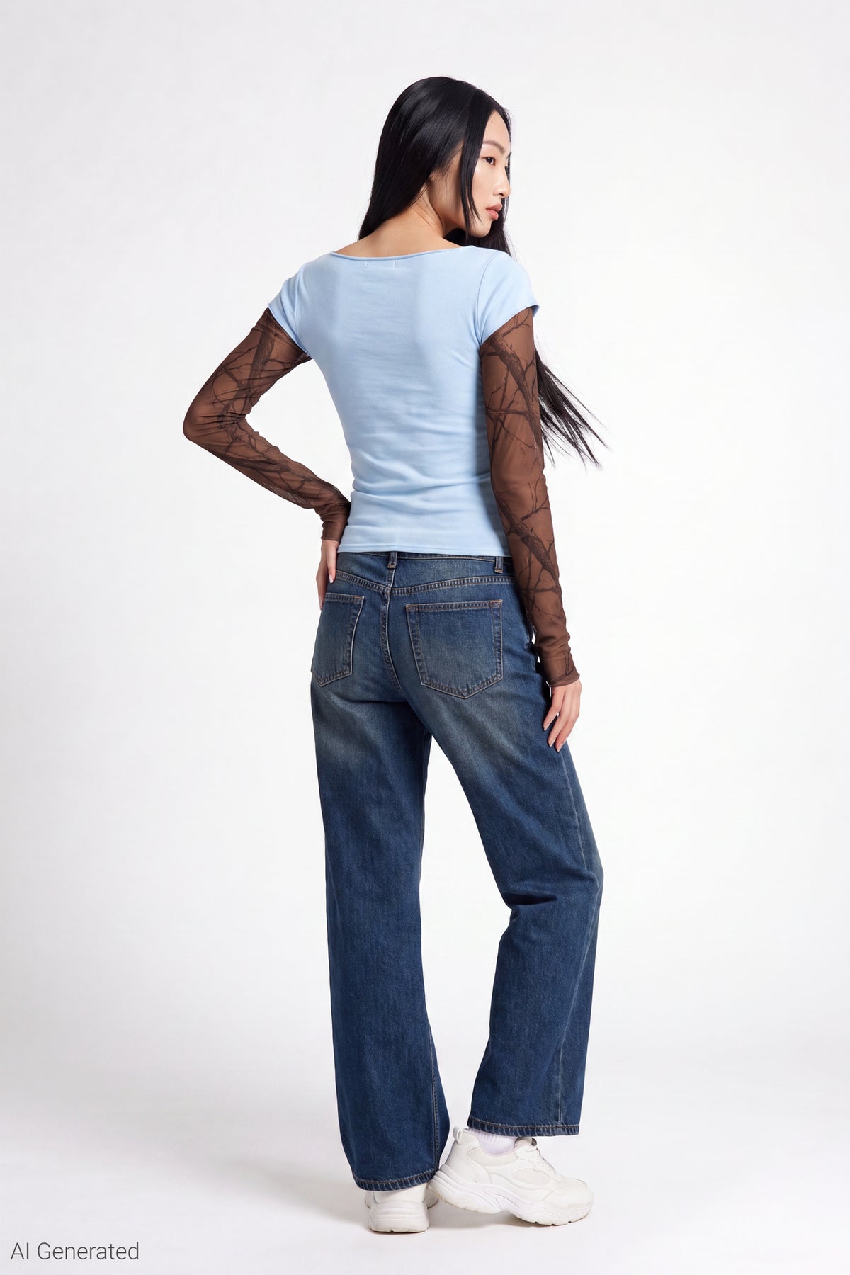 Alt View 3. Twofer Boatneck Long Sleeve Top - Baby Blue