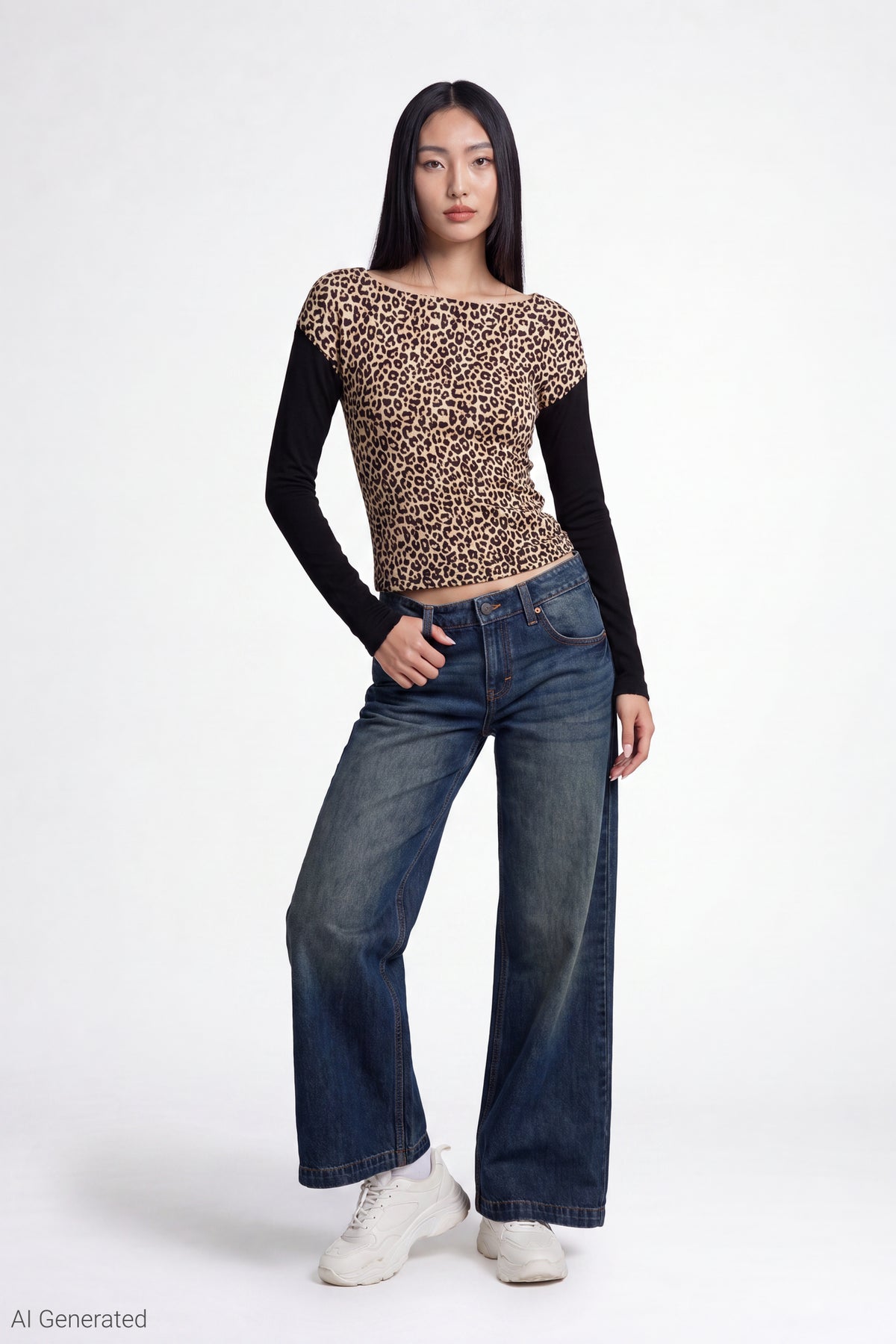 Alt View 2. Twofer Boatneck Long Sleeve Top - Leopard