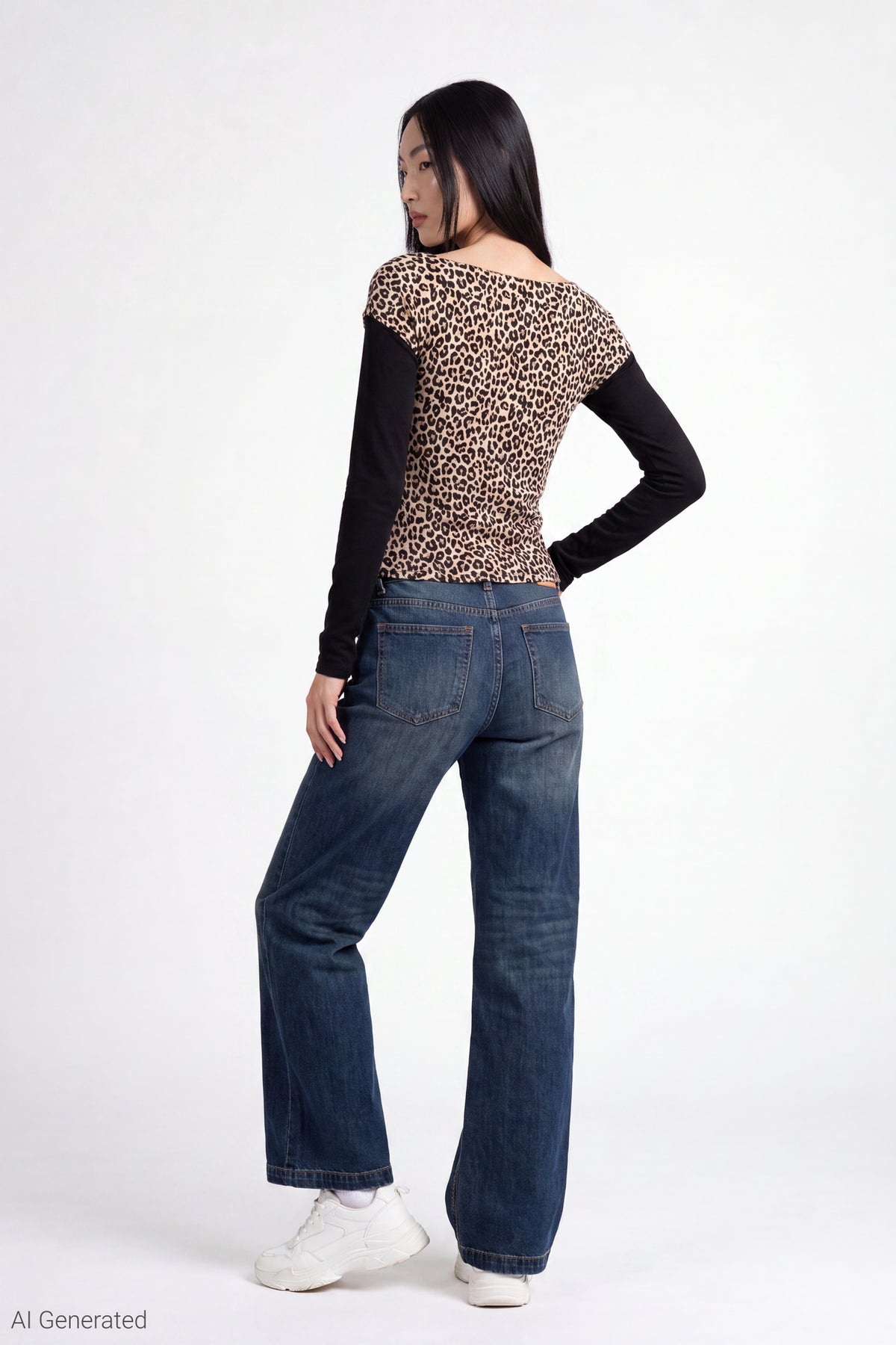 Alt View 3. Twofer Boatneck Long Sleeve Top - Leopard