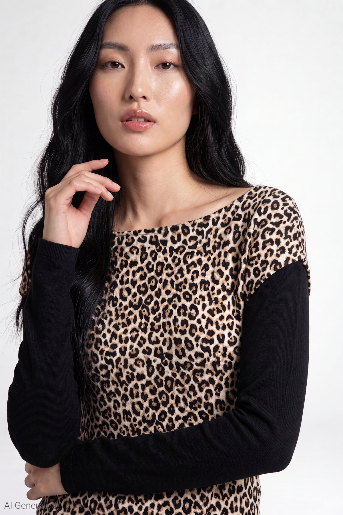 Twofer Boatneck Long Sleeve Top - Leopard