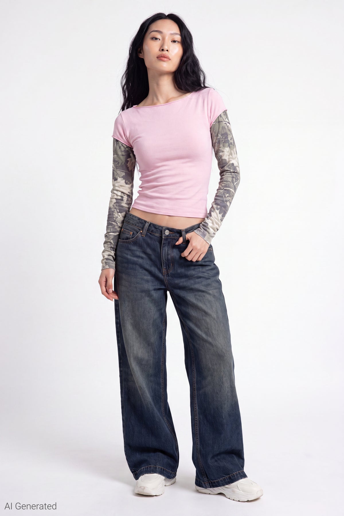 Alt View 2. Twofer Boatneck Long Sleeve Top - Pink