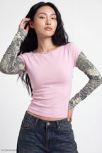 Twofer Boatneck Long Sleeve Top
