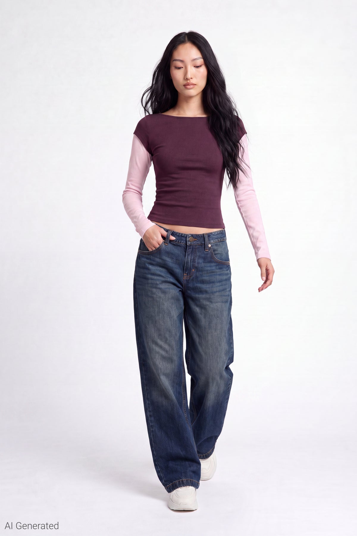 Alt View 2. Twofer Boatneck Long Sleeve Top - Burgundy