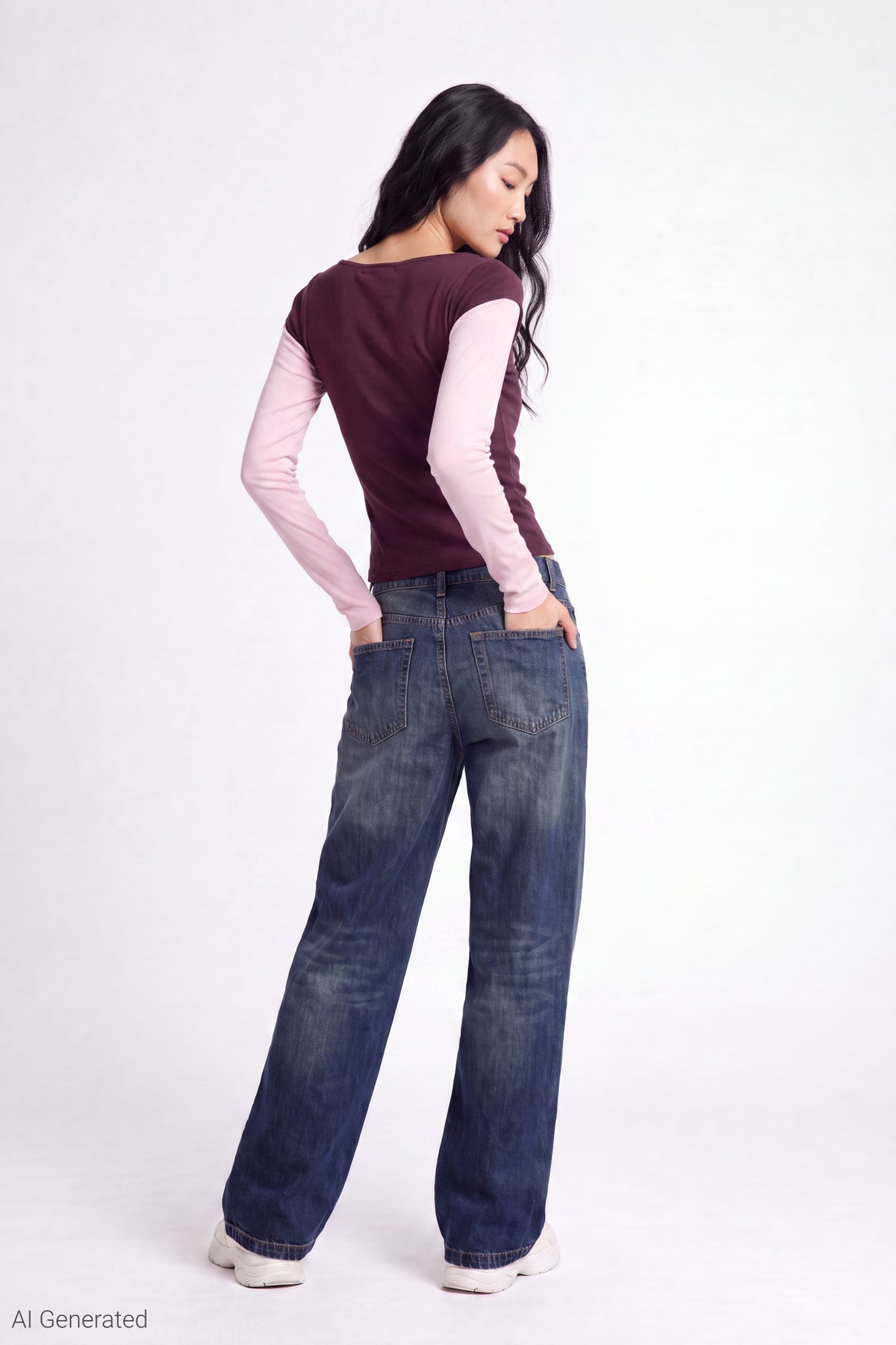 Alt View 3. Twofer Boatneck Long Sleeve Top - Burgundy