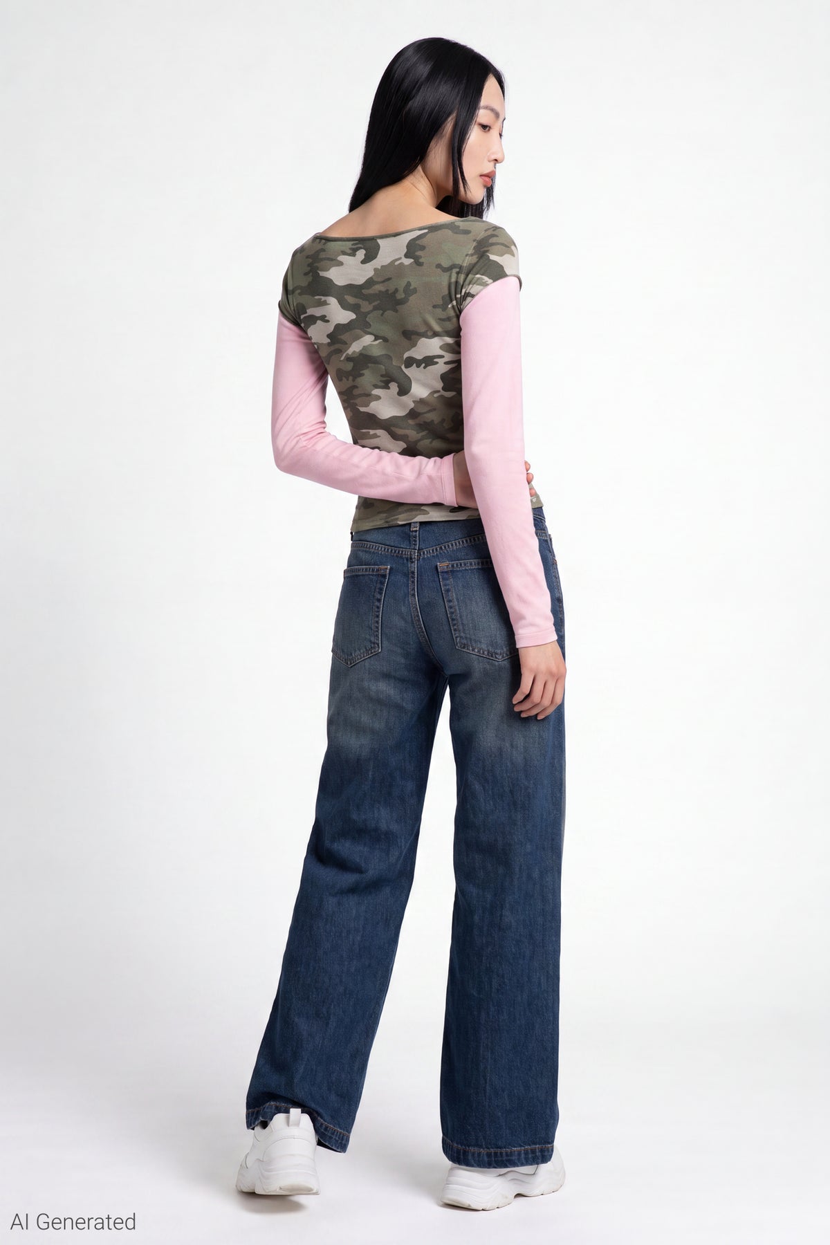 Alt View 3. Twofer Boatneck Long Sleeve Top - Camouflage