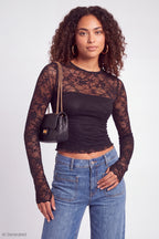 Lace Long Sleeve Fitted Top