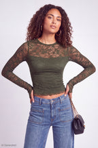 Lace Long Sleeve Fitted Top