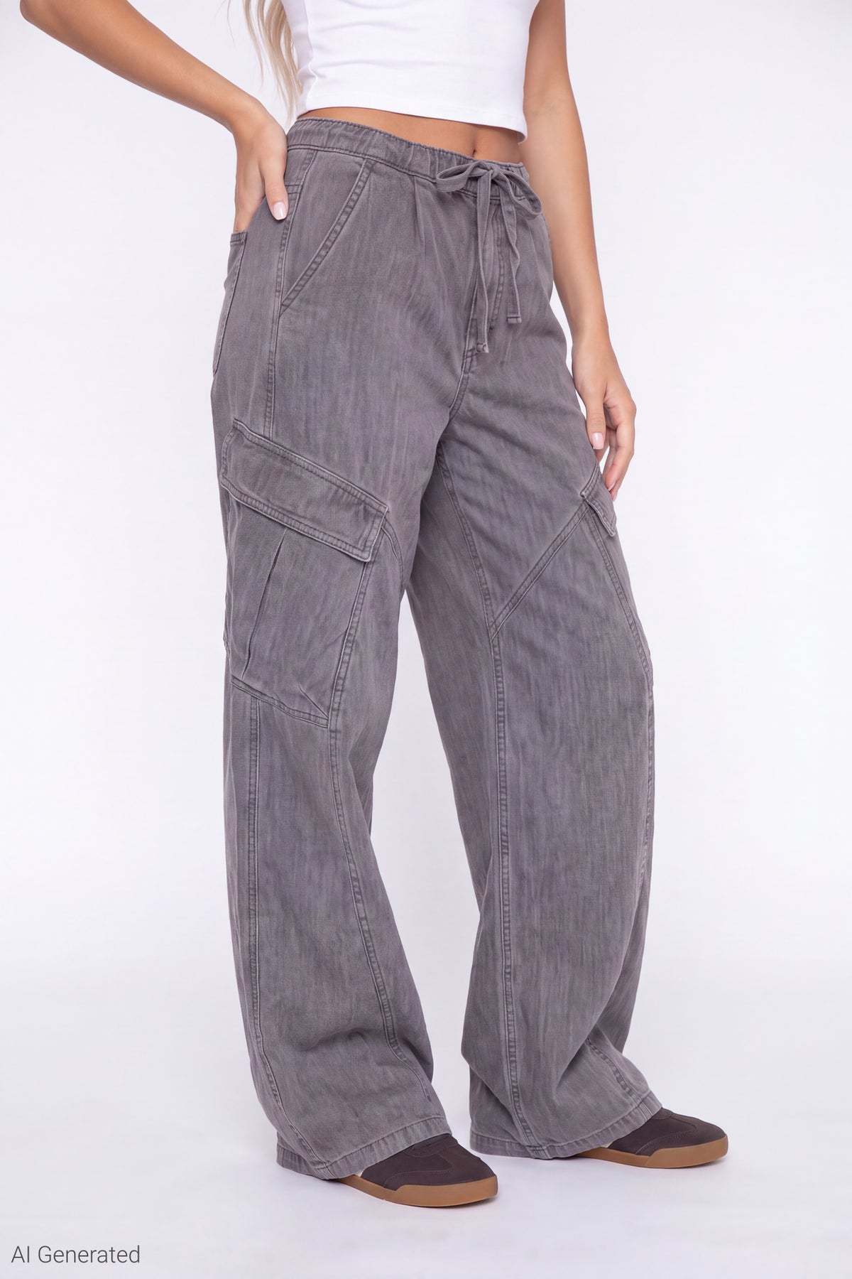 Alt View 3. Barrel Leg Cargo Pant - Charcoal