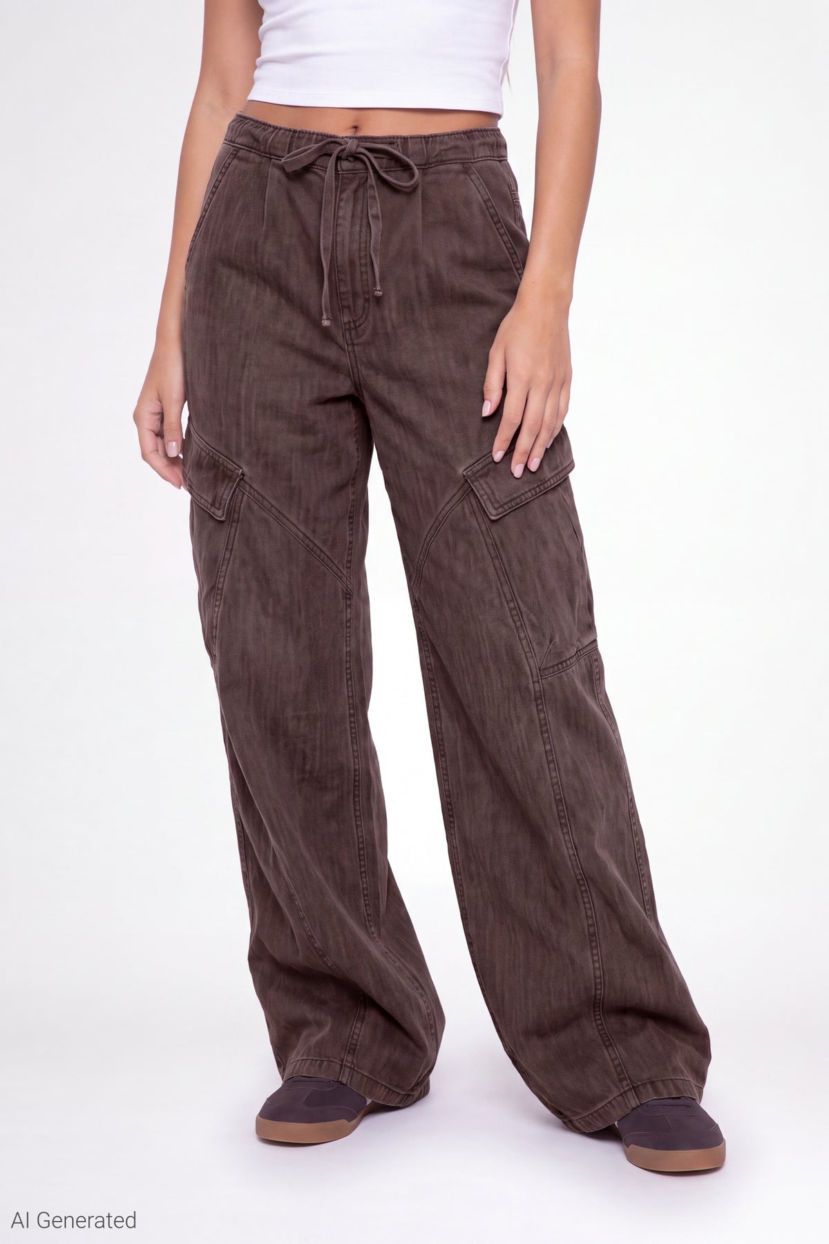 Alt View 3. Barrel Leg Cargo Pant - Brown
