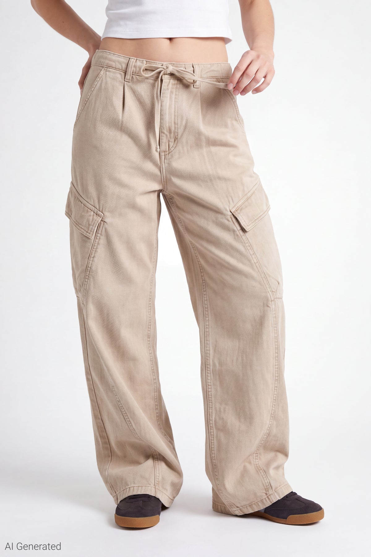Alt View 3. Barrel Leg Cargo Pant - Beige