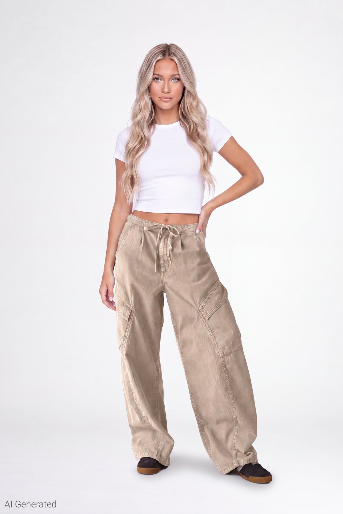 Barrel Leg Cargo Pant - Beige