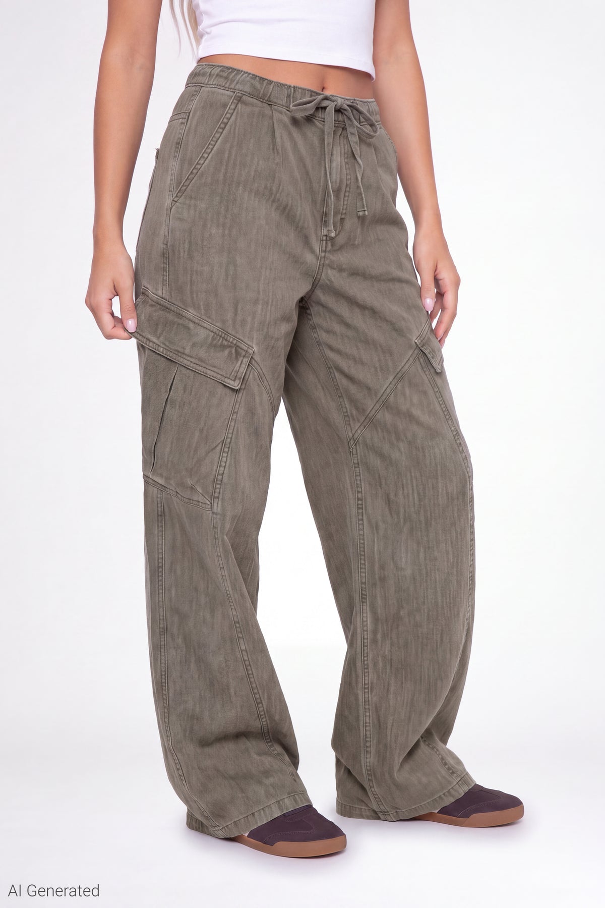 Alt View 3. Barrel Leg Cargo Pant - Dark Green