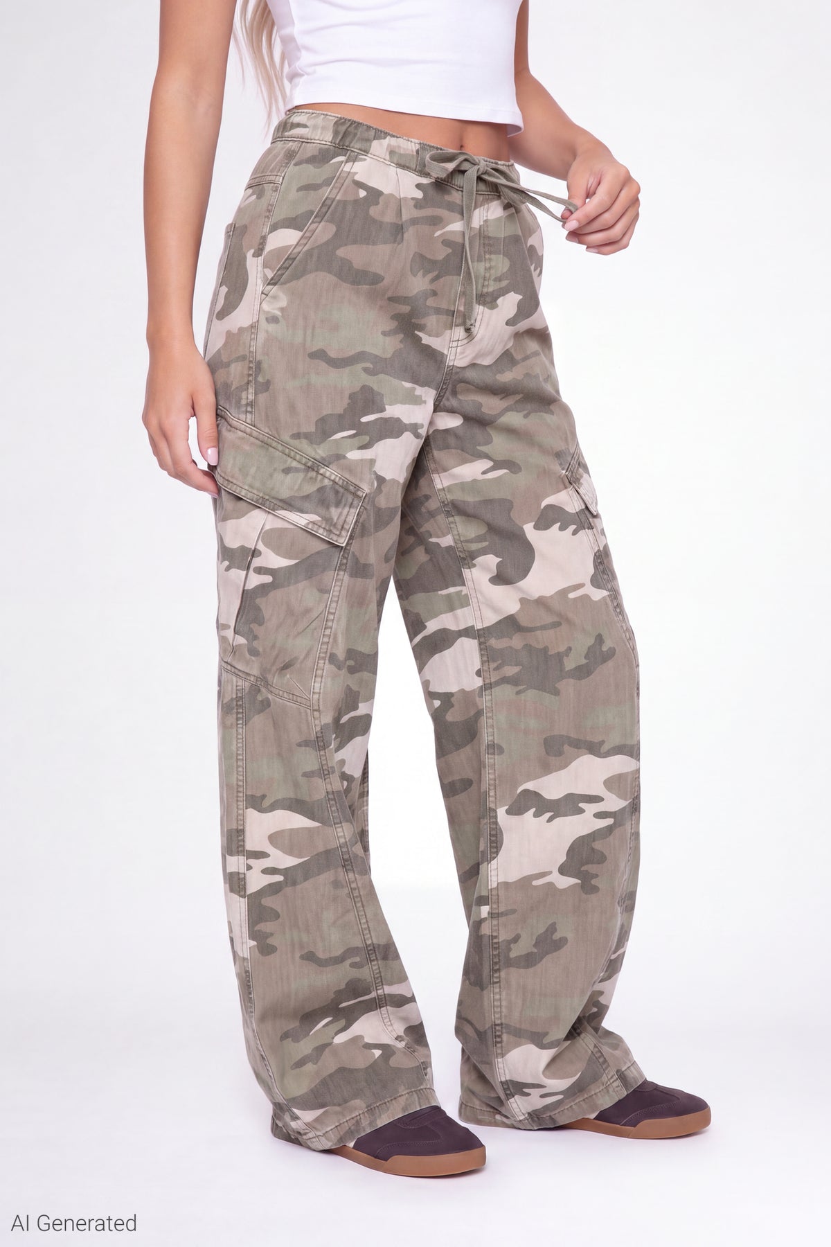 Alt View 3. Barrel Leg Cargo Pant - Camouflage
