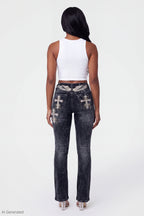 Stretch Rhinestone Embroidered Flare Jean