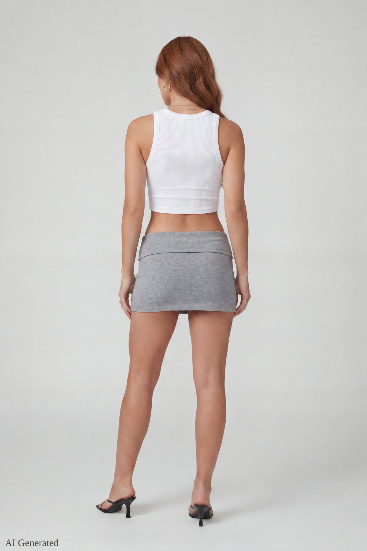 Alt View 3. Graphic Drawstring Mini Skirt - Heather Grey