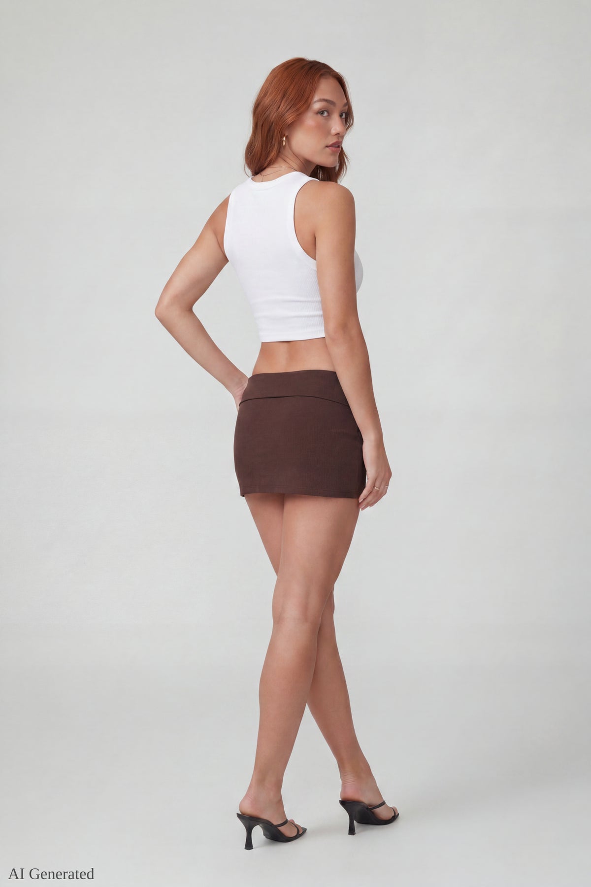Alt View 3. Graphic Drawstring Mini Skirt - Brown