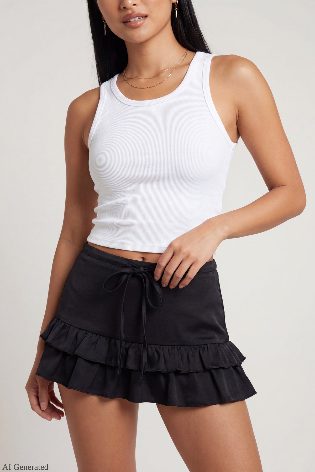 Alt View 3. Ruffle Mini Skirt - Solid Black