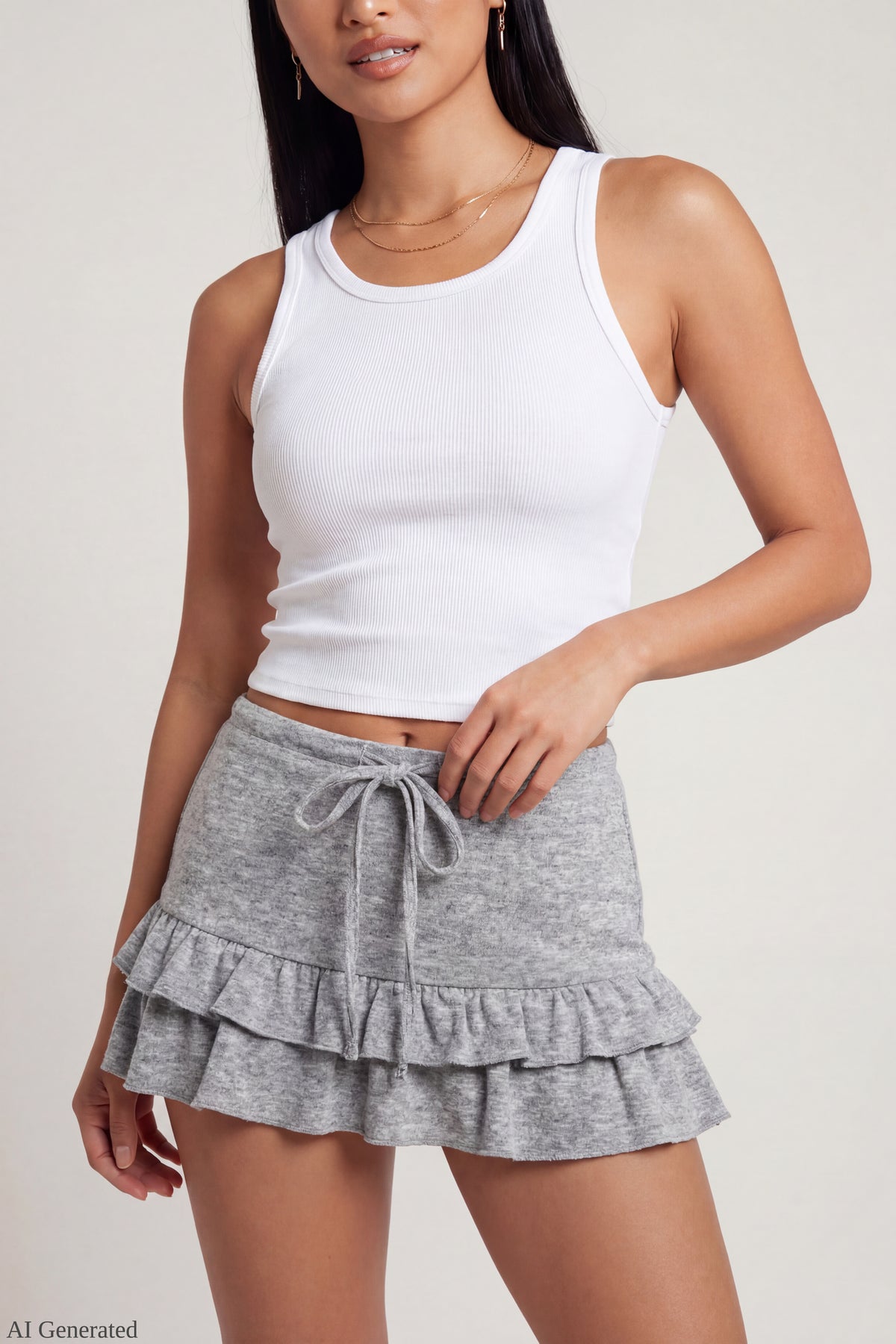 Alt View 3. Ruffle Mini Skirt - Heather Grey