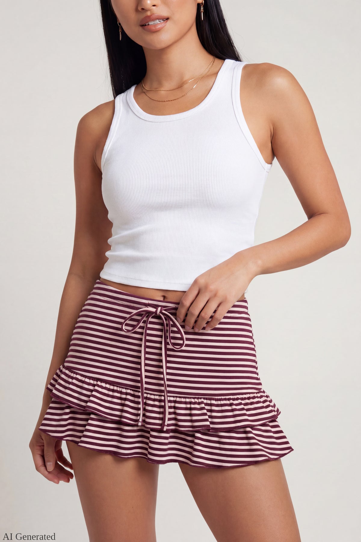 Alt View 3. Ruffle Mini Skirt - Burgundy