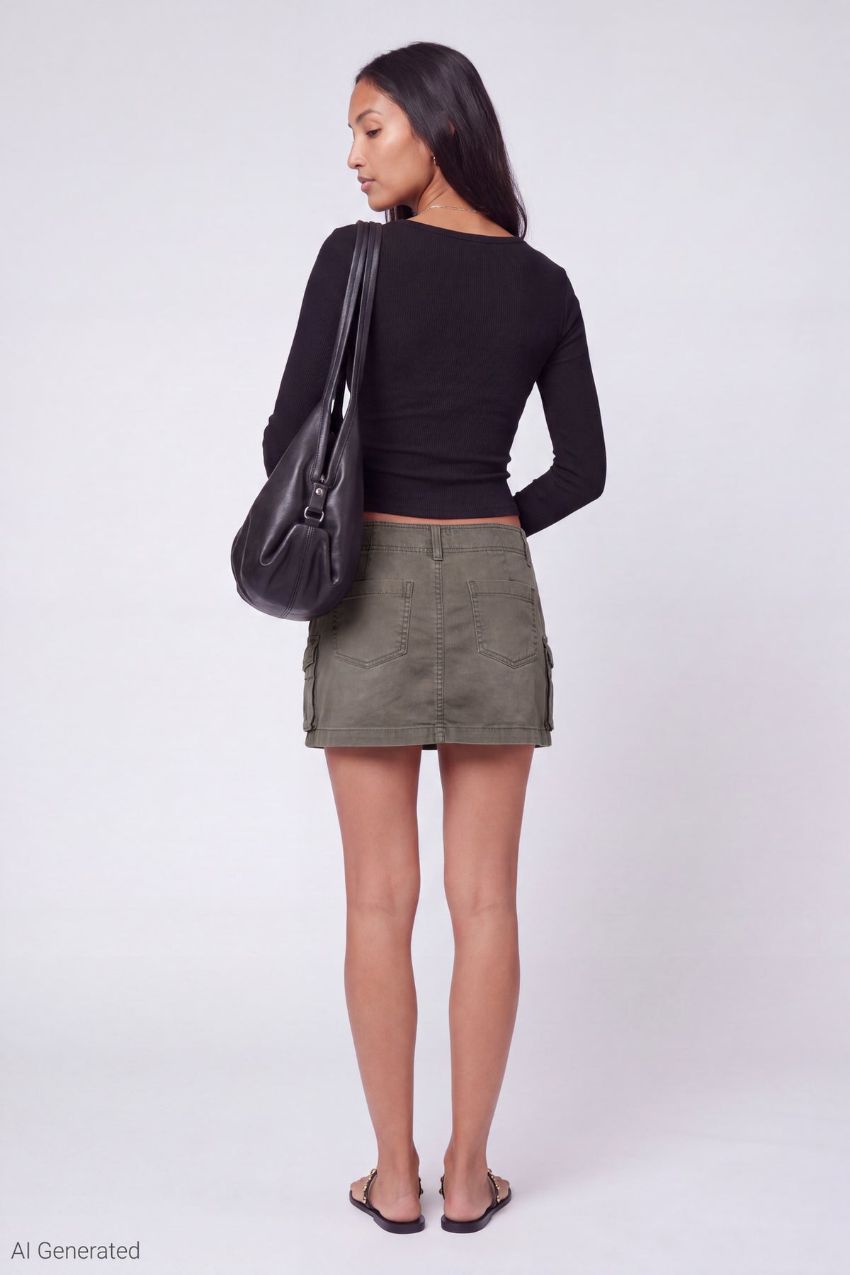 Alt View 2. Cargo Mini Skirt - Dark Green