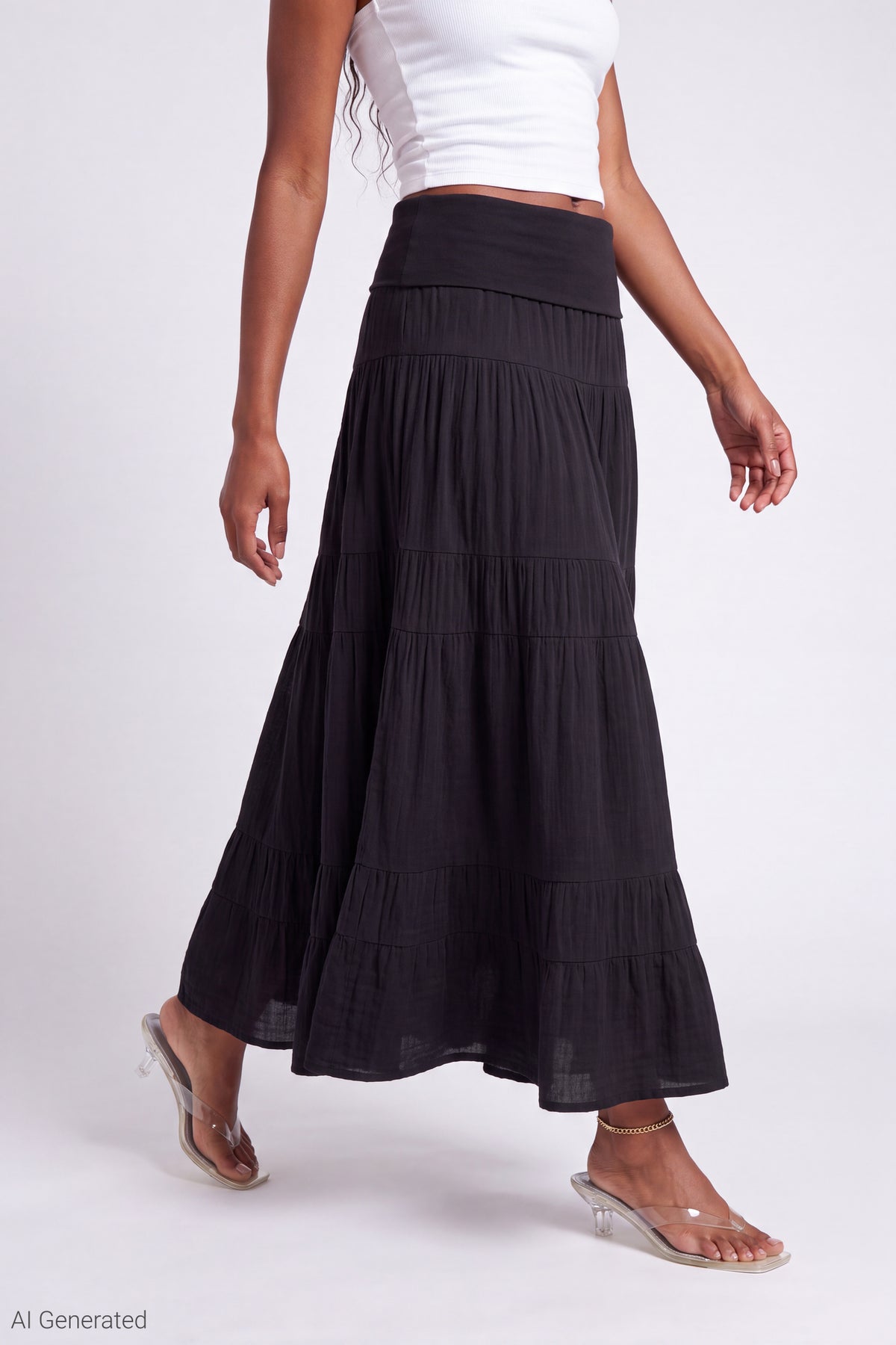 Alt View 3. Multiway Maxi Dress Foldover Skirt - Black